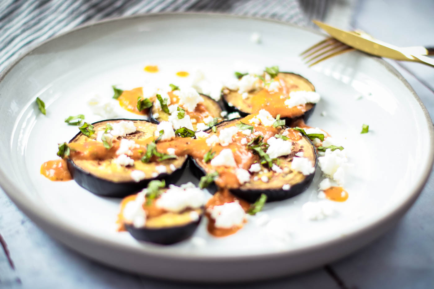 Easy Summer Lunch: Grilled Eggplant with Tomato Sauce, Basil and Feta Cheese